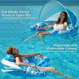 Jasonwell Pool Float with Canopy - Inflatable Pool Floaties Adult Floating Pool Chair Lounge Floats for Swimming Pool Water Chair Pool Lounger with Cup Holders Pool Toy Party Floaty for Adults (Bl-XL) - Jasonwell