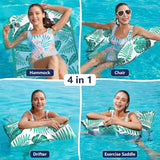 Jasonwell Water Hammock Pool Floats - Fabric Inflatable Pool Hammock Float Floaties 4 in 1 (Saddle Lounge Chair Drifter) Lake Beach Floating Loungers Swimming Pool Rafts Toys for Adults