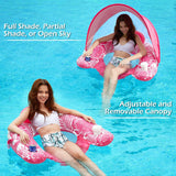 Jasonwell Pool Float with Canopy - Inflatable Pool Floaties Adult Floating Pool Chair Lounge Floats for Swimming Pool Water Chair Pool Lounger with Cup Holders Pool Toy Party Floaty for Adults