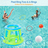 Jasonwell Pool Toys Games Set - 3 in 1 Pool Volleyball Net Basketball Hoop Ring Toss Game Inflatable Floats Water Floating Volleyball Swimming Pools Party Game Accessories Toy Gift Kids Teens Adults
