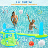 Jasonwell Pool Toys Games Set - 3 in 1 Pool Volleyball Net Basketball Hoop Ring Toss Game Inflatable Floats Water Floating Volleyball Swimming Pools Party Game Accessories Toy Gift Kids Teens Adults