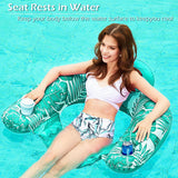 Jasonwell Inflatable Pool Float Chair - Pool Floaties Floating Pool Chair Lounge Floats for Swimming Pool Water Chair Pool Lounger with Cup Holder Pool Toy Party Floaty Adults (TropicalGreen-L)