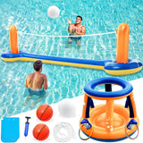 Jasonwell Pool Toys Games Set - 3 in 1 Pool Volleyball Net Basketball Hoop Ring Toss Game Inflatable Floats Water Floating Volleyball Swimming Pools Party Game Accessories Toy Gift Kids Teens Adults