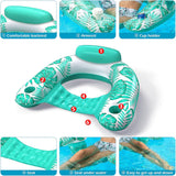 Jasonwell Inflatable Pool Float Chair - Pool Floaties Floating Pool Chair Lounge Floats for Swimming Pool Water Chair Pool Lounger with Cup Holder Pool Toy Party Floaty Adults (TropicalGreen-L)