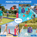 Jasonwell Pool Toys Games Set - 3 in 1 Pool Volleyball Net Basketball Hoop Ring Toss Game Inflatable Floats Water Floating Volleyball Swimming Pools Party Game Accessories Toy Gift Kids Teens Adults