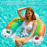 Jasonwell Inflatable Pool Float Chair - Pool Floaties Floating Pool Chair Lounge Floats for Swimming Pool Water Chair Pool Lounger with Cup Holder Pool Toy Party Floaty Adults (Rainbow-XL)