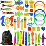 Jasonwell Pool Diving Toys Games - 42PCS Swimming Pool Toys with Dive Sticks and Rings Underwater Treasures Torpedo Bandits Fish Toys etc Fun Water Swim Toys for Boys Girls Adults Kids Teens