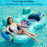 Jasonwell Inflatable River Tube Float - 2 Person Heavy Duty River Float Pool Floats with Removable Cooler Lake Water Tubes for Floating River Raft Lounge Floatie with 2 Cup Holders for Adults - Jasonwell