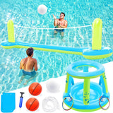 Jasonwell Pool Toys Games Set - 3 in 1 Pool Volleyball Net Basketball Hoop Ring Toss Game Inflatable Floats Water Floating Volleyball Swimming Pools Party Game Accessories Toy Gift Kids Teens Adults