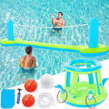 Jasonwell Pool Toys Games Set - 3 in 1 Pool Volleyball Net Basketball Hoop Ring Toss Game Inflatable Floats Water Floating Volleyball Swimming Pools Party Game Accessories Toy Gift Kids Teens Adults