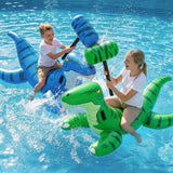 Jasonwell Pool Games Toys Floats - Inflatable Dinosaur Pool Floats with Blow Up Toy Hammers Ride on Pool Floaties for Kids Teens Adults Lounge Rafts Summer Lake Beach Party Decorations (GN&BU, XL) - Jasonwell