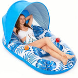 Jasonwell Pool Floats with Canopy - Inflatable Pool Float Adult Lounger Floaties Raft Floating Chair for Swimming Pool Lake Water Lounge Float with Cup Holders Beach Pool Party Toys for Adults - Jasonwell