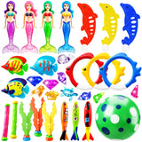 Jasonwell Pool Diving Toys Games - 32PCS Swimming Pool Toys with Dive Mermaids Rings Gems Beach Ball Underwater Treasures Torpedo Bandits Fish Toy etc Water Bath Swim Toy Training Gifts for Kids Adult - Jasonwell