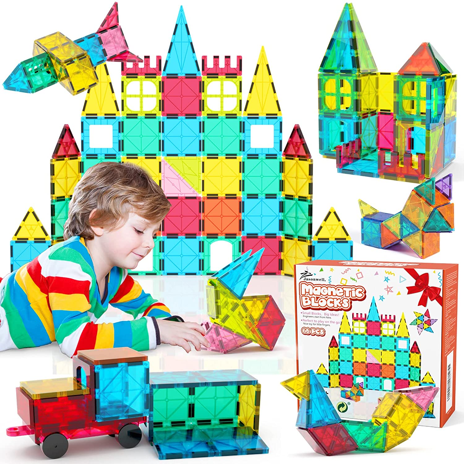 Jasonwell 108pcs Magnetic Tiles Building Blocks 3D Construction Set Magnet  Toys Preschool STEM Toy For Kids Toddlers 
